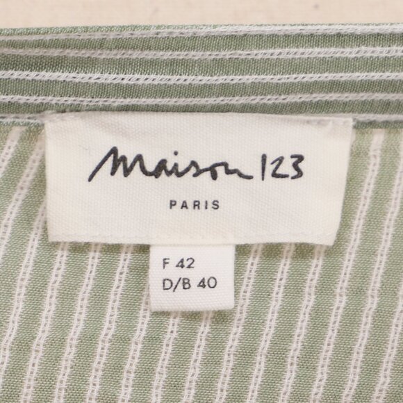 MAISON 123 PARIS Almond Blouse Lightweight Green Stripes Size FR 42 (US 12) - Picture 9 of 10